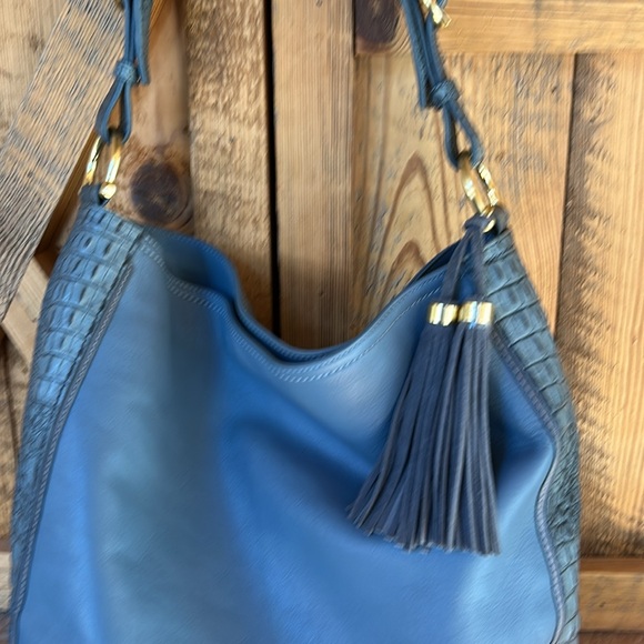 BRAHMIN EVA Sedona Slate Smooth Croc Leather Shoulder Bag, Purse blue - Picture 12 of 12